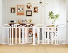 Foldable Pet Fence 144" Wide, 32" Tall,No-Assembly Dog Gate with Door,White