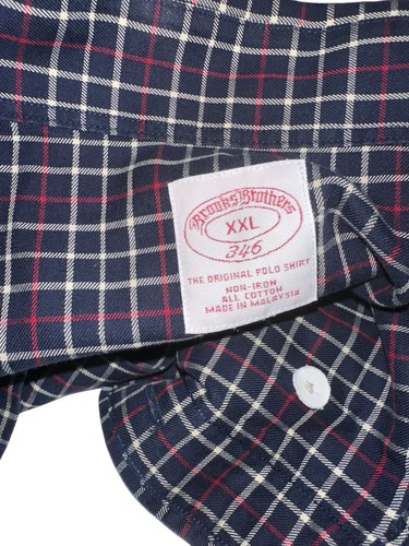 Polo Brooks Brothers uomo 346 originale non ferro taglia XXL blu navy bianca check - Foto 3 di 5