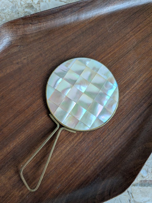 Vintage Perlmutt Taschenspiegel Handspiegel 