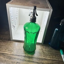 Great Vintage Golden Eagle Green Ribbed Glass Seltzer Water Bottle  Erie Pa