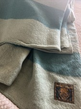 Early's Witney 4 Point Pure Wool Blanket Blue/Green Stripes Vintage 50's England
