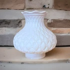 Vtg Milk Glass Matte Quilted Diamond  HURRICANE SHADE , Fluted Scalloped Top 3"