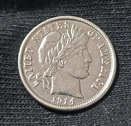 1914 D BARBER DIME XF / AU (CLEANED)
