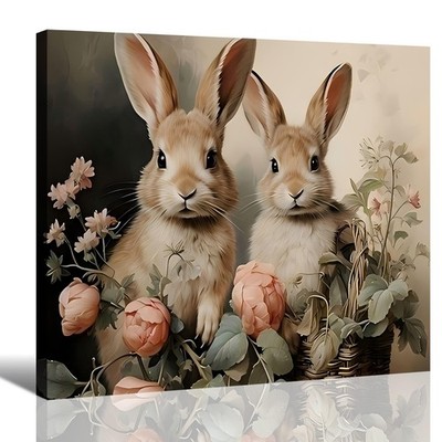 Vintage Festive Easter Bunny Canvas Wall Art 8x12, 8''L x 12''W, Picture 1