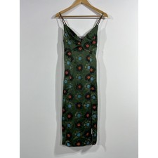 UO Psychedelic Y2K Fairy Grunge Green Floral Satin Midi Dress XS Retro Slit