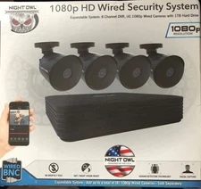 Night Owl 1080p HD Wired Security System 8 Channel DWR  4 Wired Cameras .