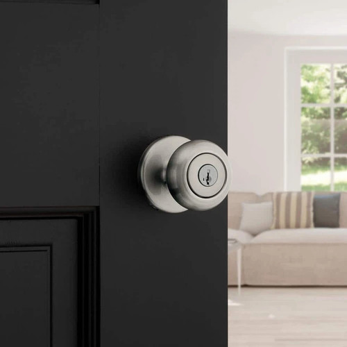 Kwikset Cove pomello per porta ingresso con chiave nichel satinato con sicurezza SmartKey - Foto 2 di 5