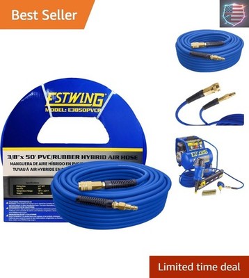 E3850PVCR 3/8'' x 50' PVC/Rubber Hybrid Air Hose with 1/4'' Brass Fittings , Blue
