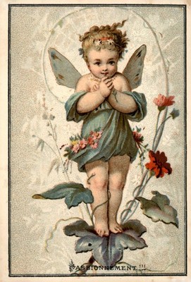 BUSCS Vintage französische Postkarte 1889 Ausstellung Cherub Engel Sammelkarte Paris