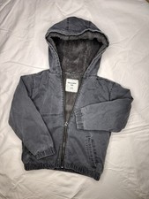 Abercrombie Kids Boys Gray Hooded Zip Lined Jacket Faux Fur, Size 5/6