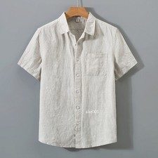 Mens Linen Shirt Short Sleeved Summer Thin Linen Chinese Style Retro Casual Top