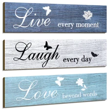 3 Pieces Rustic Wood Sign Wall Decor Live Love and Laugh Quote Sign Farmhouse
