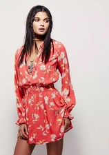 Free People Ruthie Floral Summer Mini Dress Pink Coral Size S