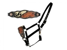 Showman Nylon Bronc Halter w/ Hair-On Cowhide  Leather Noseband