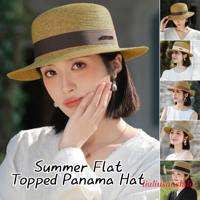 Women's French Flat Topped Panama Hat Travel Seaside Sunshade Hat