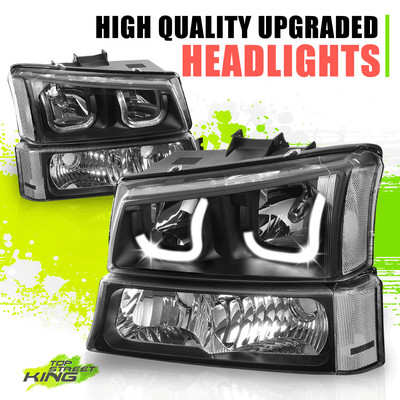 J-Halo LED DRL Headlights+Parking Lamps for Silverado Pickup 03-07 Black Clear