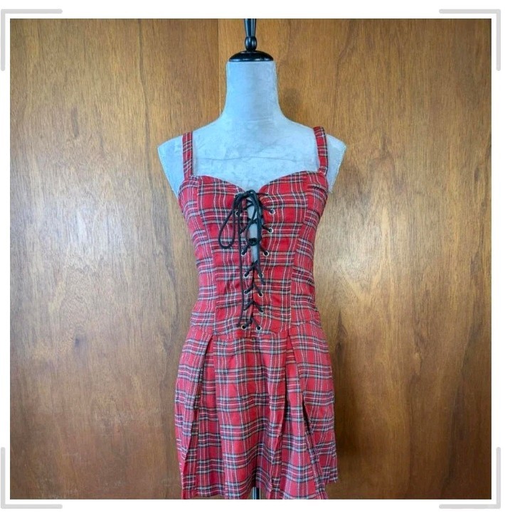 Vintage Lip Service Plaid Lace-Up Mini Dress | eBay Vintage Lip Service Plaid Lace-Up Mini Dress | eBay
