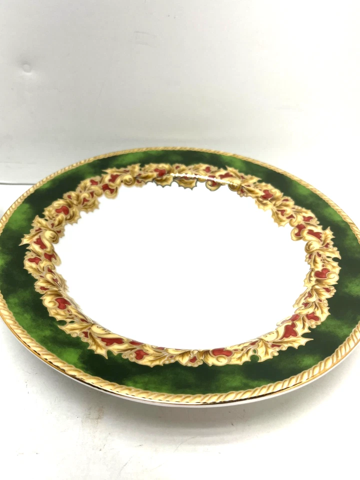 Lot of 2 Christmas American Atelier Noel Rimmed Soup Bowls Green Gold Rim - Image 3 of 4