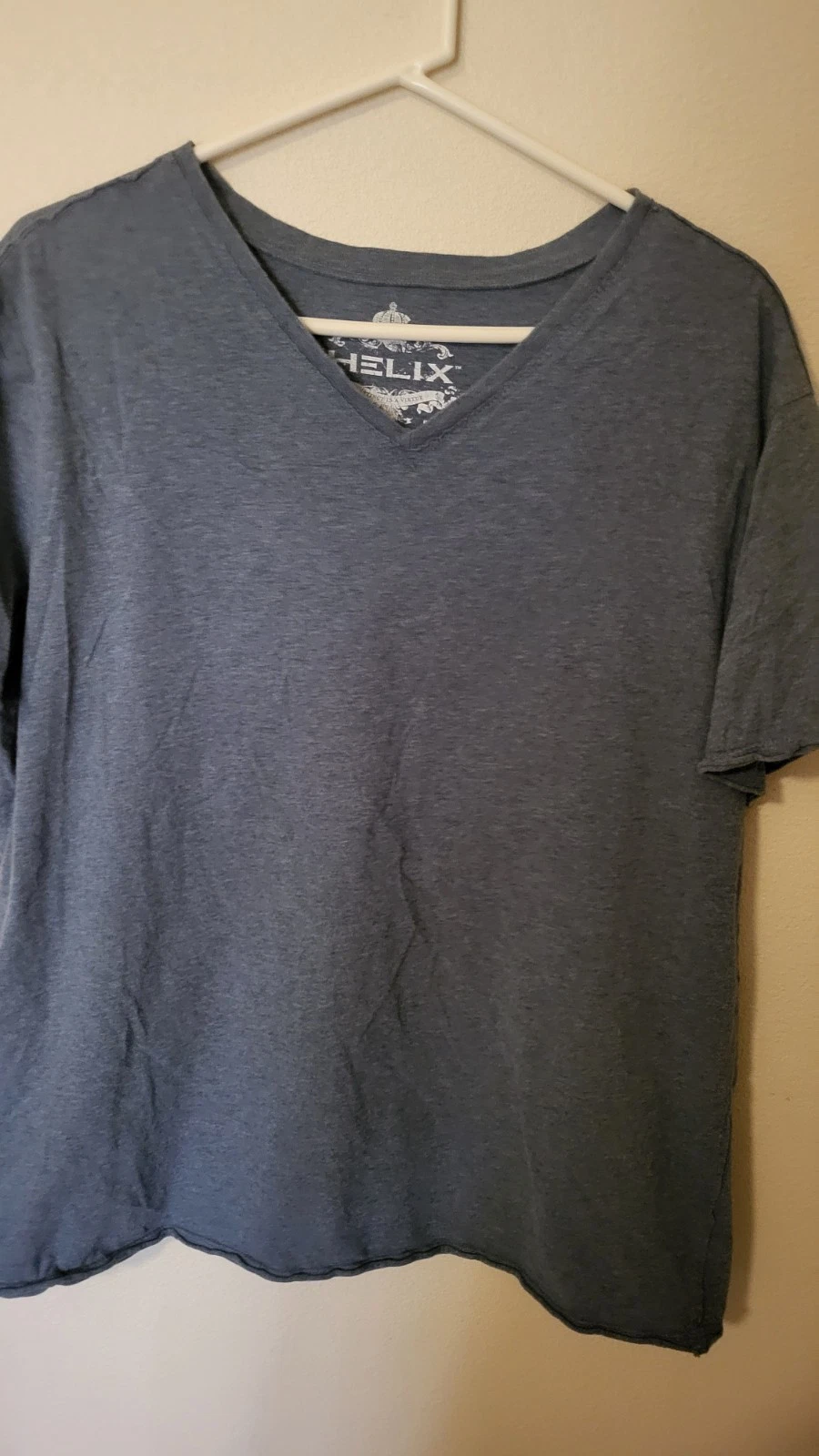 Helix 2X T Shirt V Neck Blue Marled S Sleeve raw edge seams Neck Comfort Casual