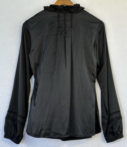 Sonia Bogner Silk Ruffled Blouse Top Black Career Sz 8 Special Occasion - Picture 2 of 3