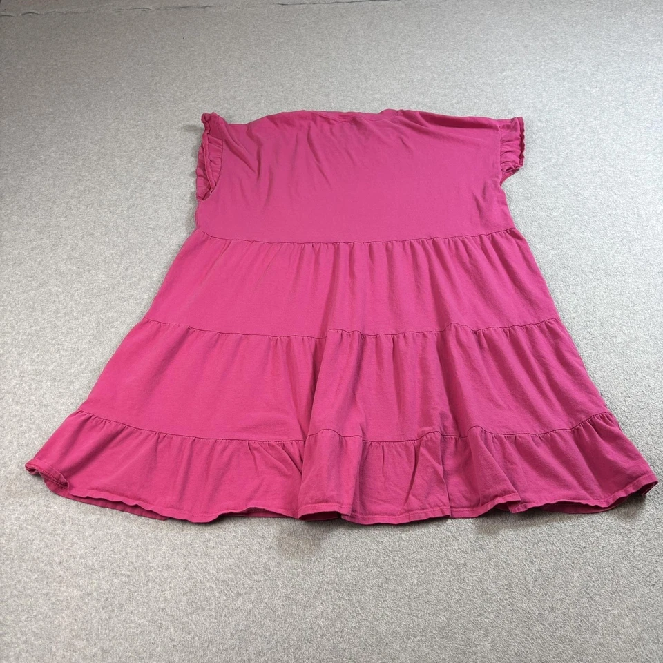 J Crew Dress Women 2XL Pink Tiered Ruffle Hem Short Sleeve Cotton Babydoll Tunic - Image 2 of 4