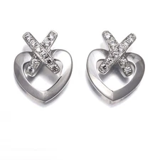 Auth CHAUMET Earrings Diamond Liens Crossed Heart 18K 750 White Gold