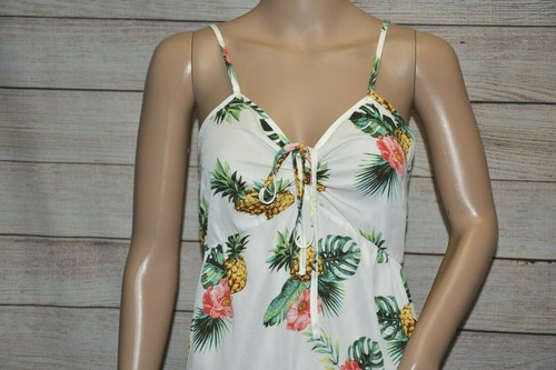 NEW BEAR DANCE M WHITE PALM FLORAL PINEAPPLE SIDE SLIT MAXI COVERUP SEXY DRESS - 第 4/12 張圖片