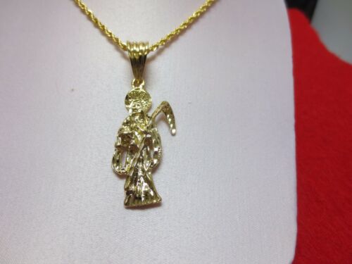 14 KT GOLD PLATED (2 1/4")  SANTA MUERTE CHARM & 30 " 2.5 MM  ROPE CHAIN -A82 - Picture 1 of 2