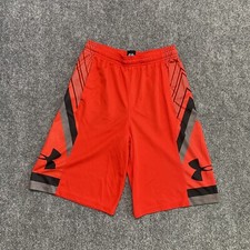 Under Armour Shorts Youth Large Red Basketball 10  Inseam Drawstring Heatgear