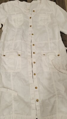 Woman's Nordstrom CASLON Linen Belted Shirt Dress Size L White | eBay