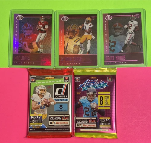 🎆Mac Jones Pink Illusions SP Lot (2) Packs Absolute Kaboom? Donruss Holiday 🎄