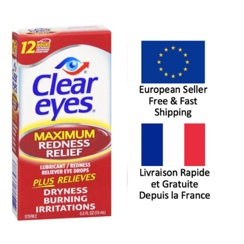 Gouttes oculaires Clear Eyes soulagement maximal après une nuit courte ou un long vol