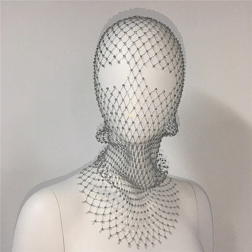 Glitter Rhinestone Face Mask Masquerade Net Mesh Crystal Head Cover Headwear - Picture 14 of 25