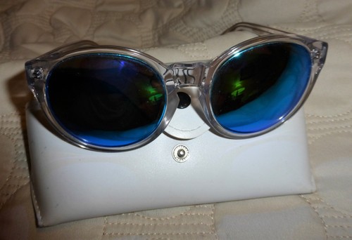 AQS AQUASWISS ROUNDED SUNGLASSES SUNSHADES EYEGLASSES BLUE MIRROR W/ WHITE CASE - 第 11/12 張圖片