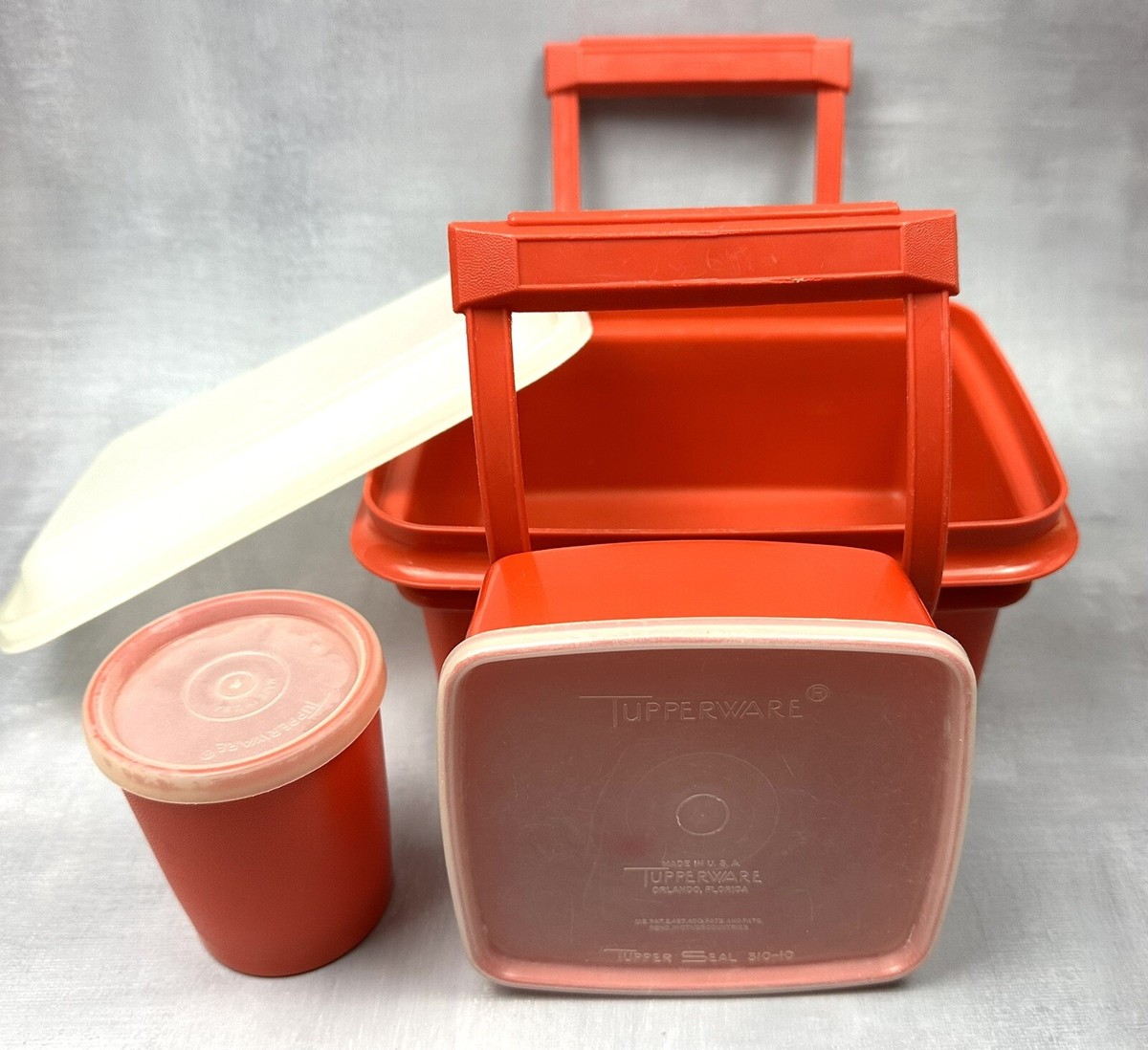 Vintage Tupperware Red Pak N Carry Lunch Box Set with Handle