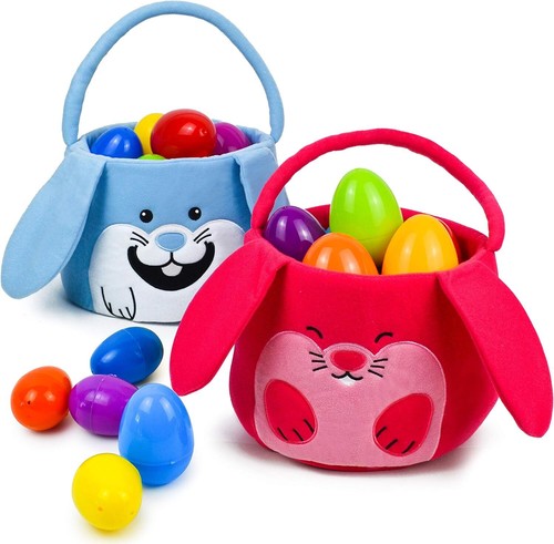 2 Packs Bunny Plush Basket Set for Easter Eggs Hunt Gift Bags Kids Party Favor