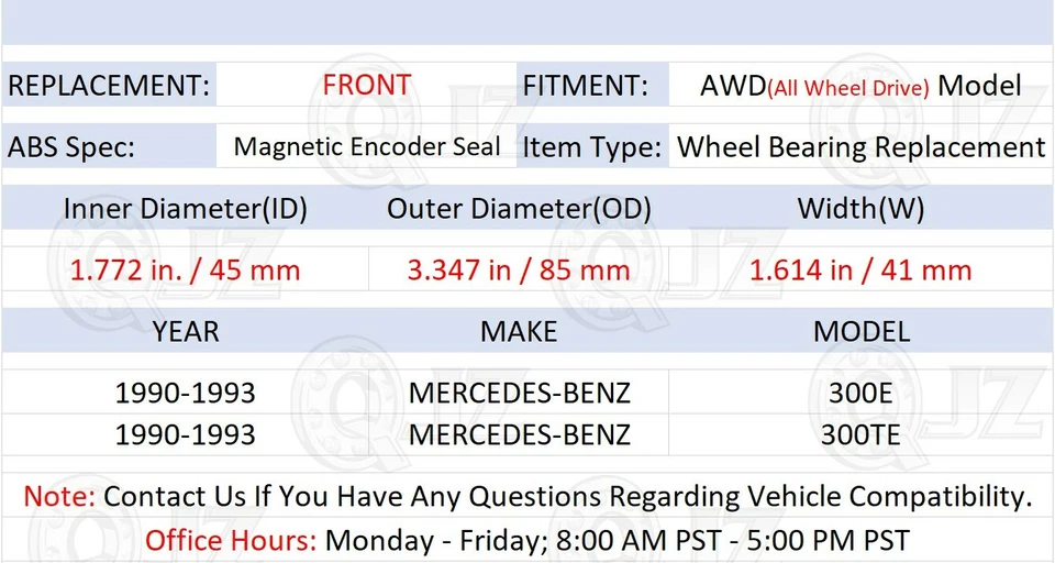 [DELANTERO (Cantidad.1)] Repuesto de cubo de rueda para Mercedes-Benz 300TE 1990-1993 AWD-Modelo Foto 2 de 4
