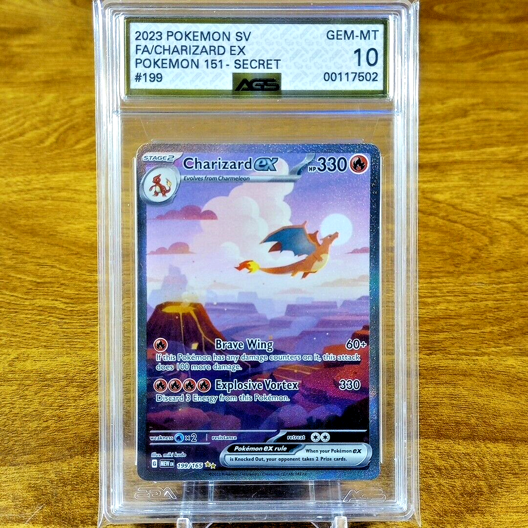 Pokemon SV 151 Charizard EX 199/165 AGS Gem-MT 10 Full Art