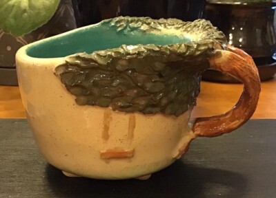 Unique Studio Pottery Mug Cup Dish Tree With Branch Handle and a Swing
