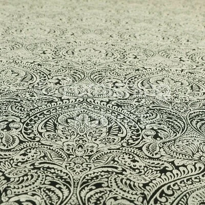 Lightweight Chenille Damask Floral Pattern Black Upholstery Curtain Fabric