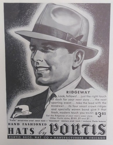 Vintage 1937 Hats by Portis Men's 