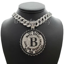 Hip Hop THE BLACK WALL STREET & 15mm 18" Full Iced Cuban Choker Chain Necklace