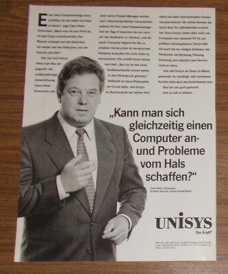 Seltene Werbung UNISYS - Mit Computer Probleme vom Hals schaffen 1987