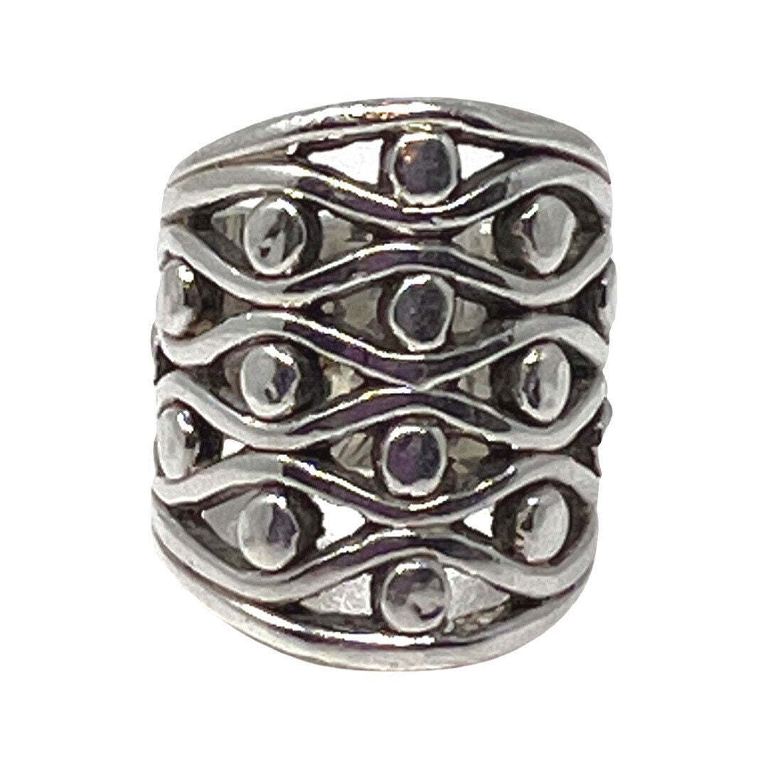 Silver 925 Wave Dot Statement Ring Bling Jewelry - image 2