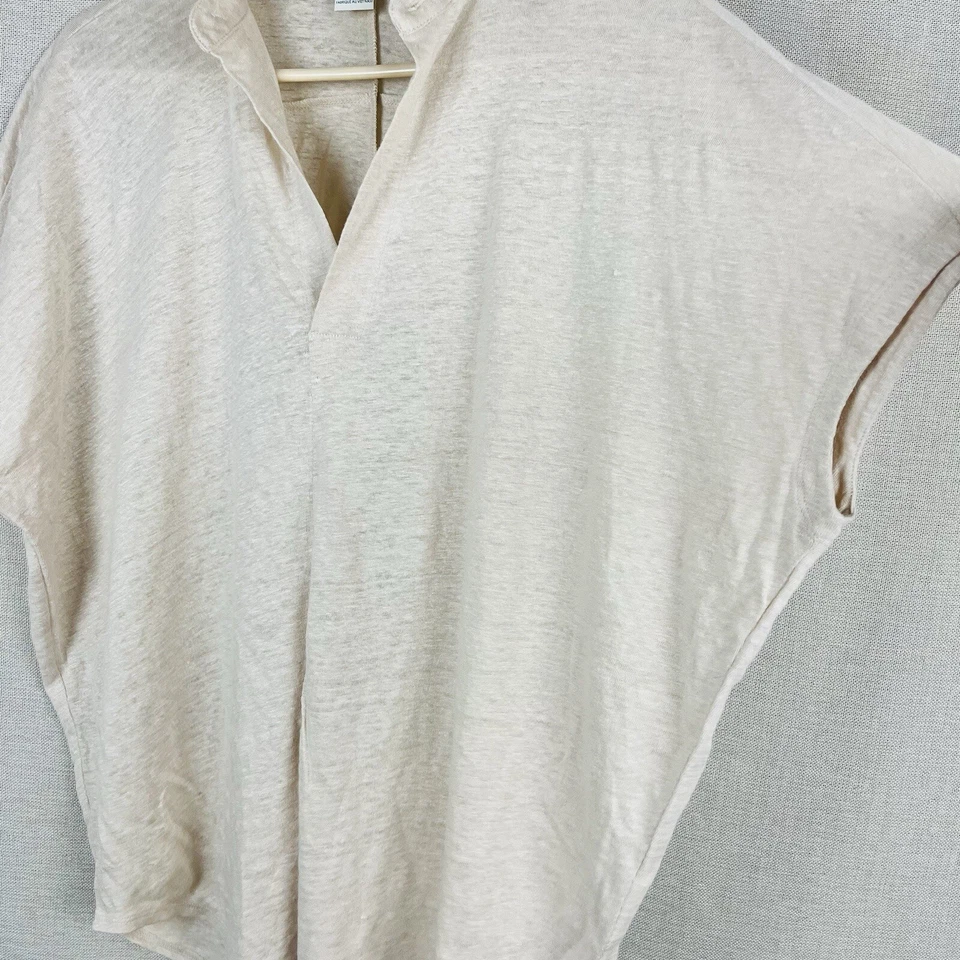 Blusa túnica Club Monaco linho bege tamanho grande manga curta Jandina pequena - Imagem 4 de 4