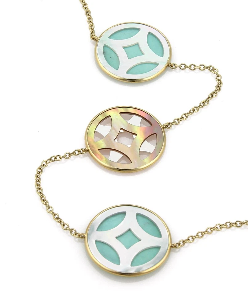 Ippolita 珍珠母绿松石 18k 黄金 6 圆形站 37 英寸 L 项链 — 第 3/4 张图片