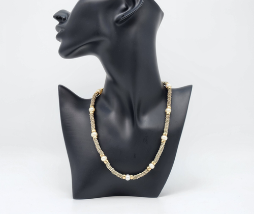 Sterling Silver 925 Caviar Pearl Crystals Beaded Toggle Necklace 18''L - Picture 2 of 11