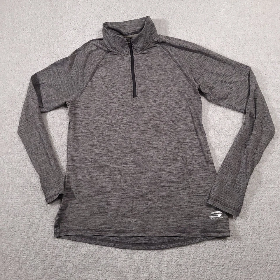 Camisa deportiva Sketchers para mujer grande gris manga larga 1/4 cremallera correr Foto 2 de 4