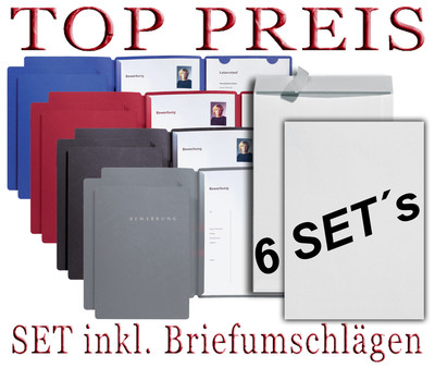 6 Bewerbungsmappen PAGNA Select / 3-teilig mit Klemmschiene verschiedene Farben