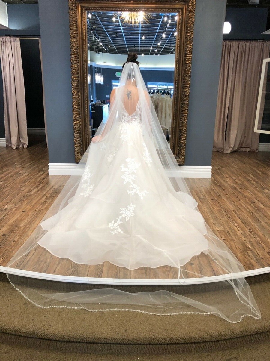 Enzoani a line ivory princess wedding dress with floral lace appliqus |  eBay